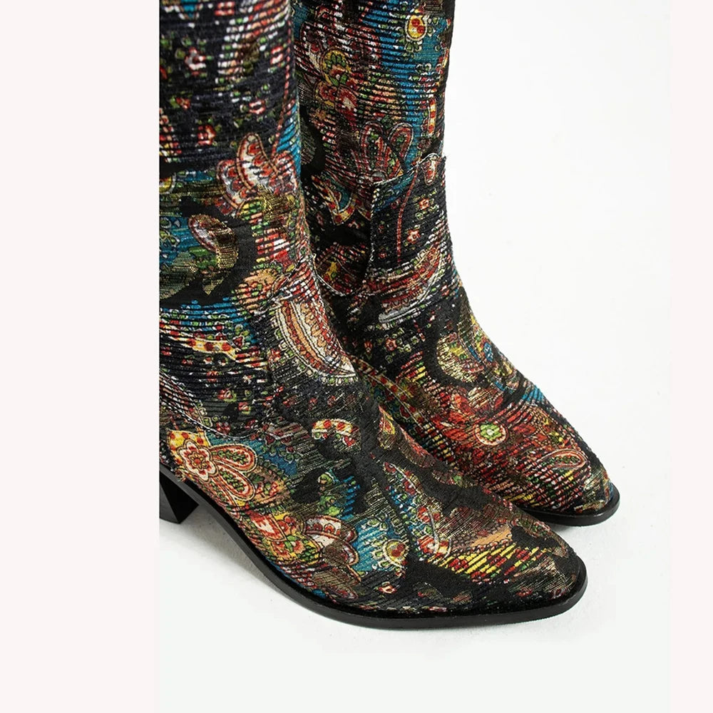 Woman's Knee High Colorful Cowboy Boots