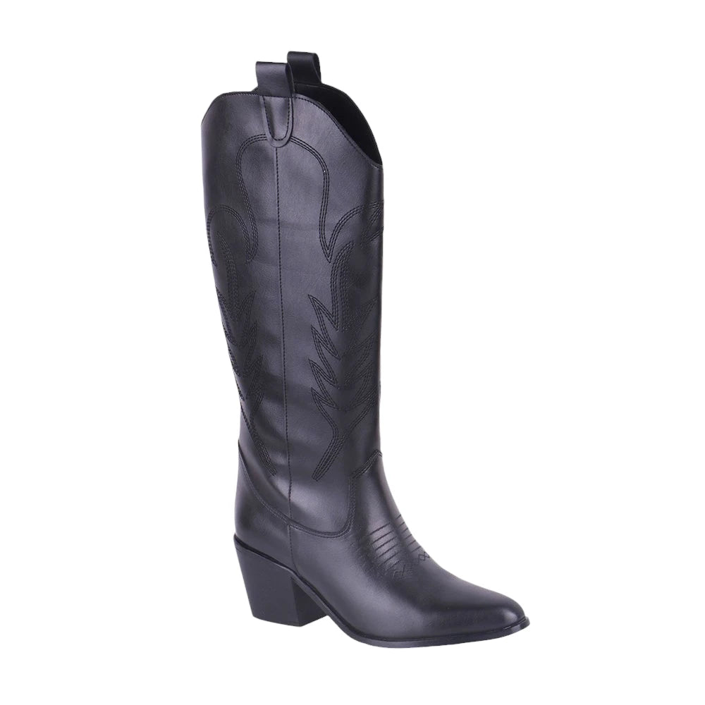 Black Embroidery Cowboy Boots for Women