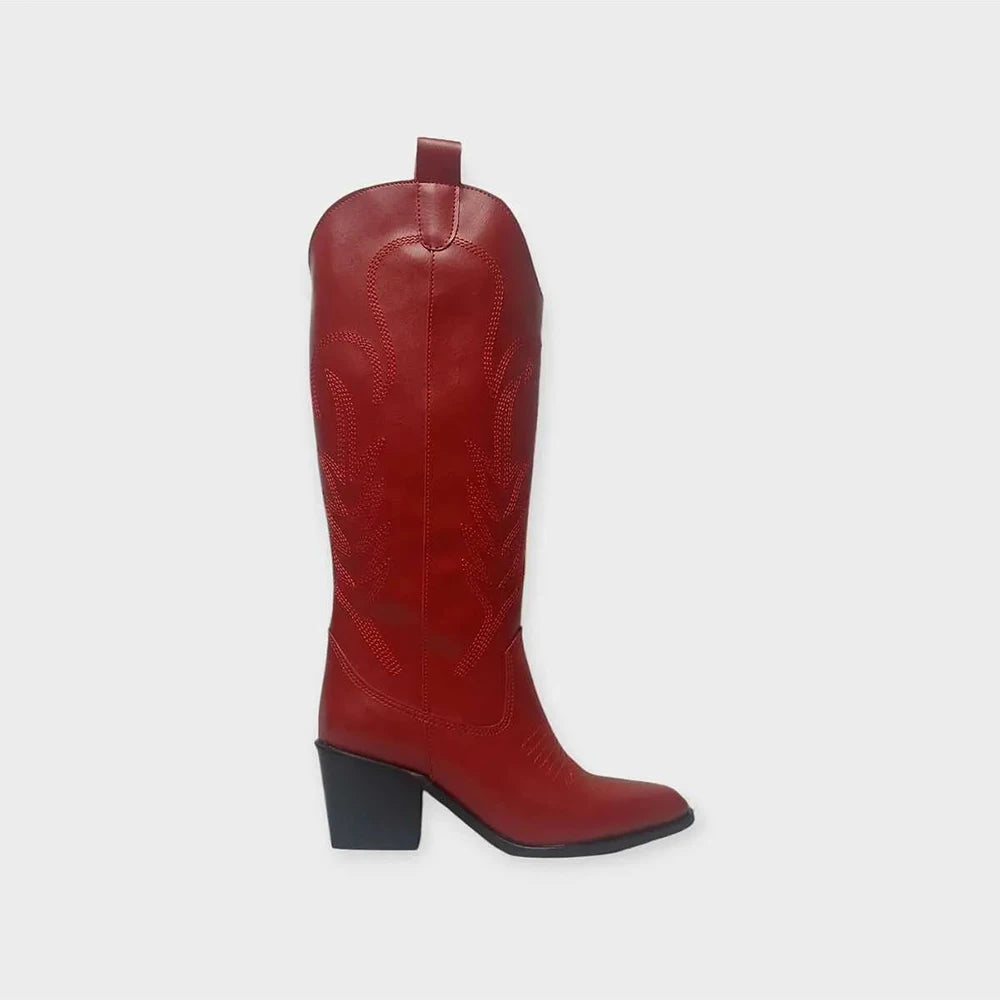 Embroidered Thick Heeled Western Boots