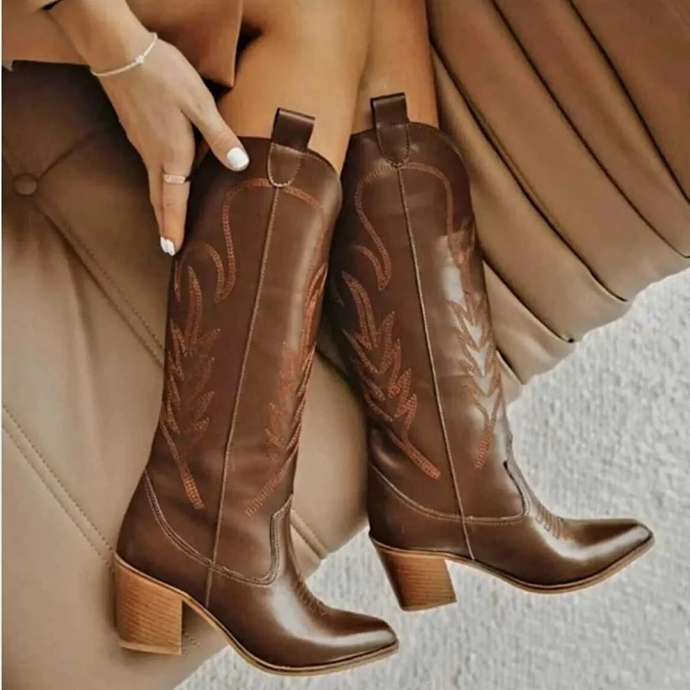 Black Embroidery Cowboy Boots for Women