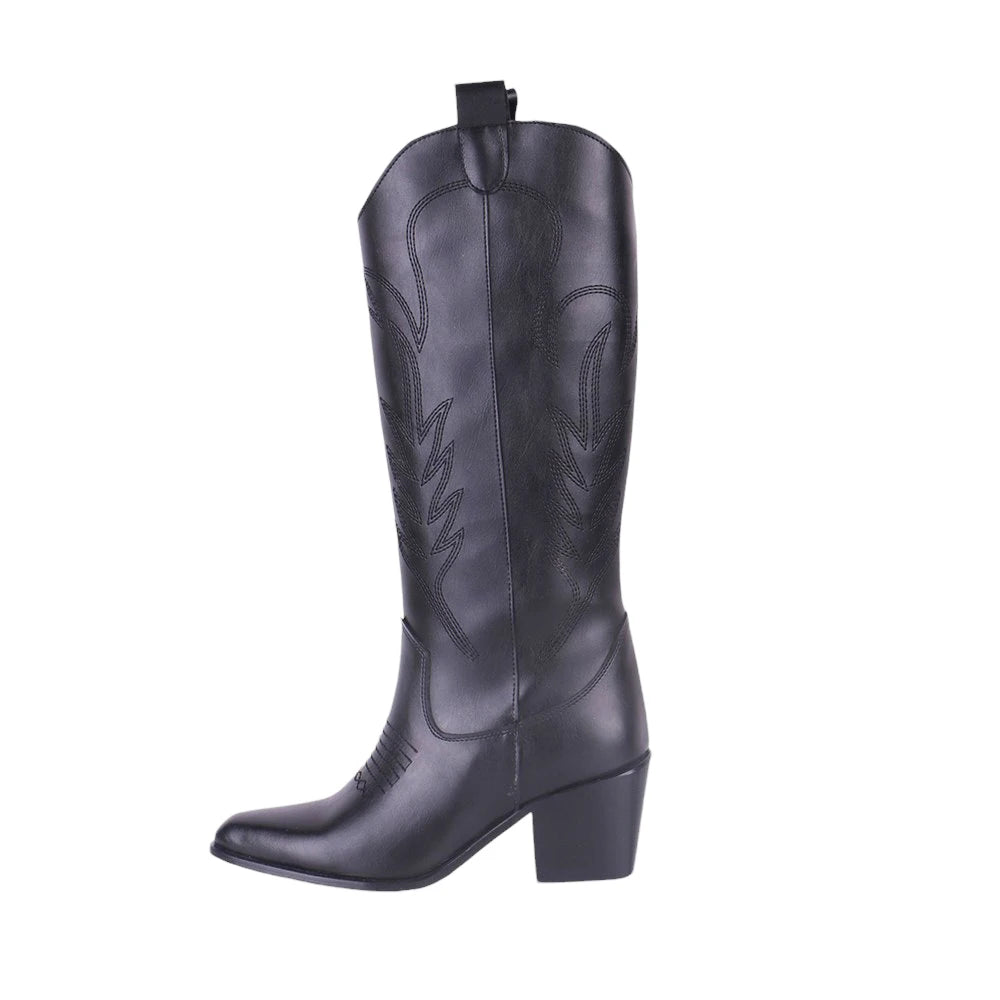 Black Embroidery Cowboy Boots for Women
