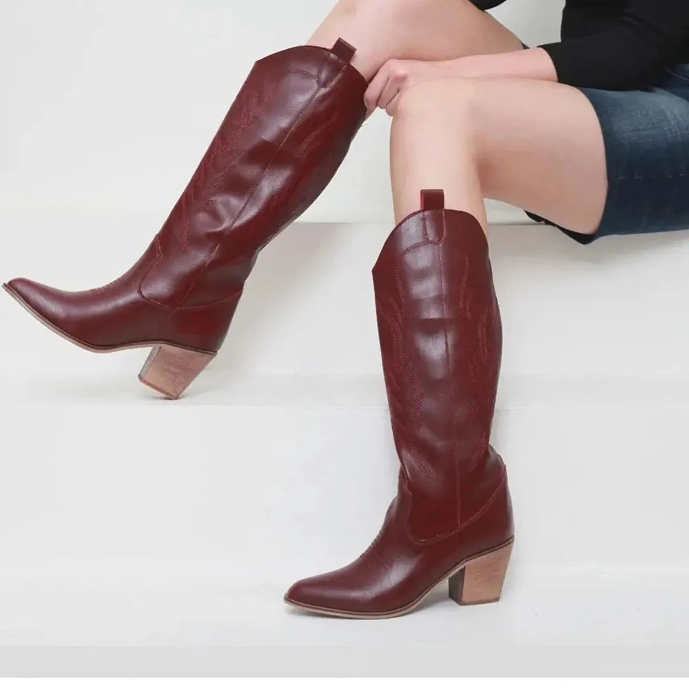 Black Embroidery Cowboy Boots for Women