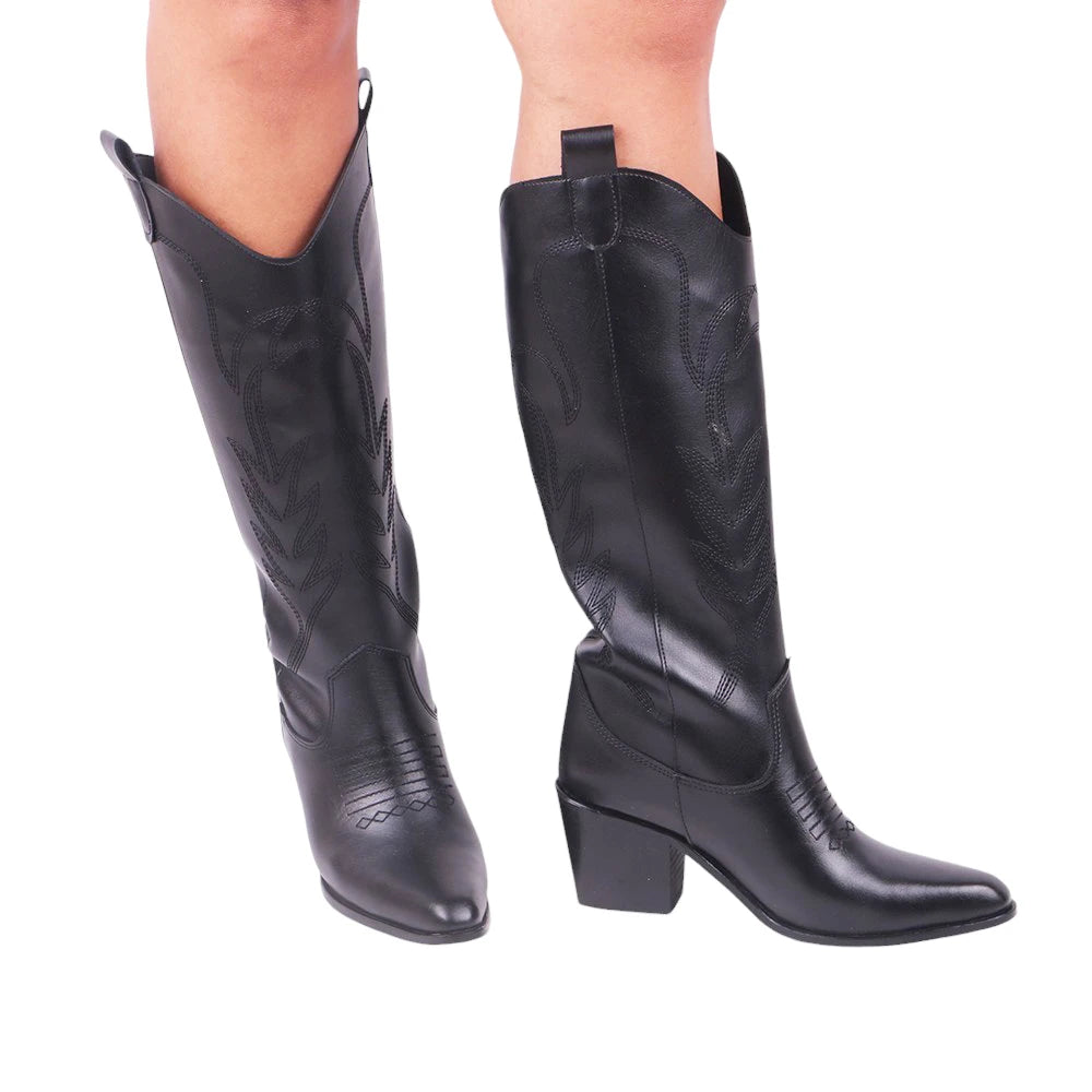 Black Embroidery Cowboy Boots for Women