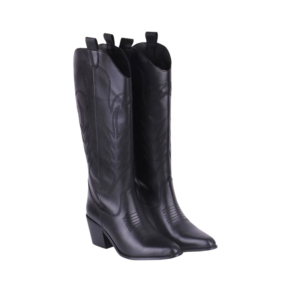 Black Embroidery Cowboy Boots for Women