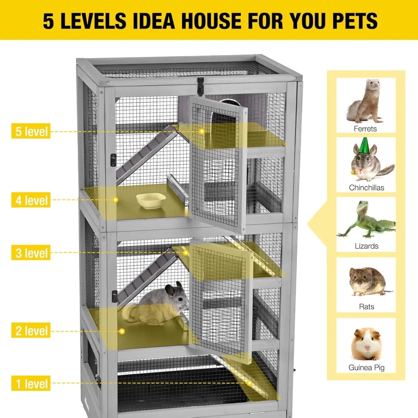 Small Animal Cage For Chinchilla, Ferret, Chameleon, Rat, Metal Frame