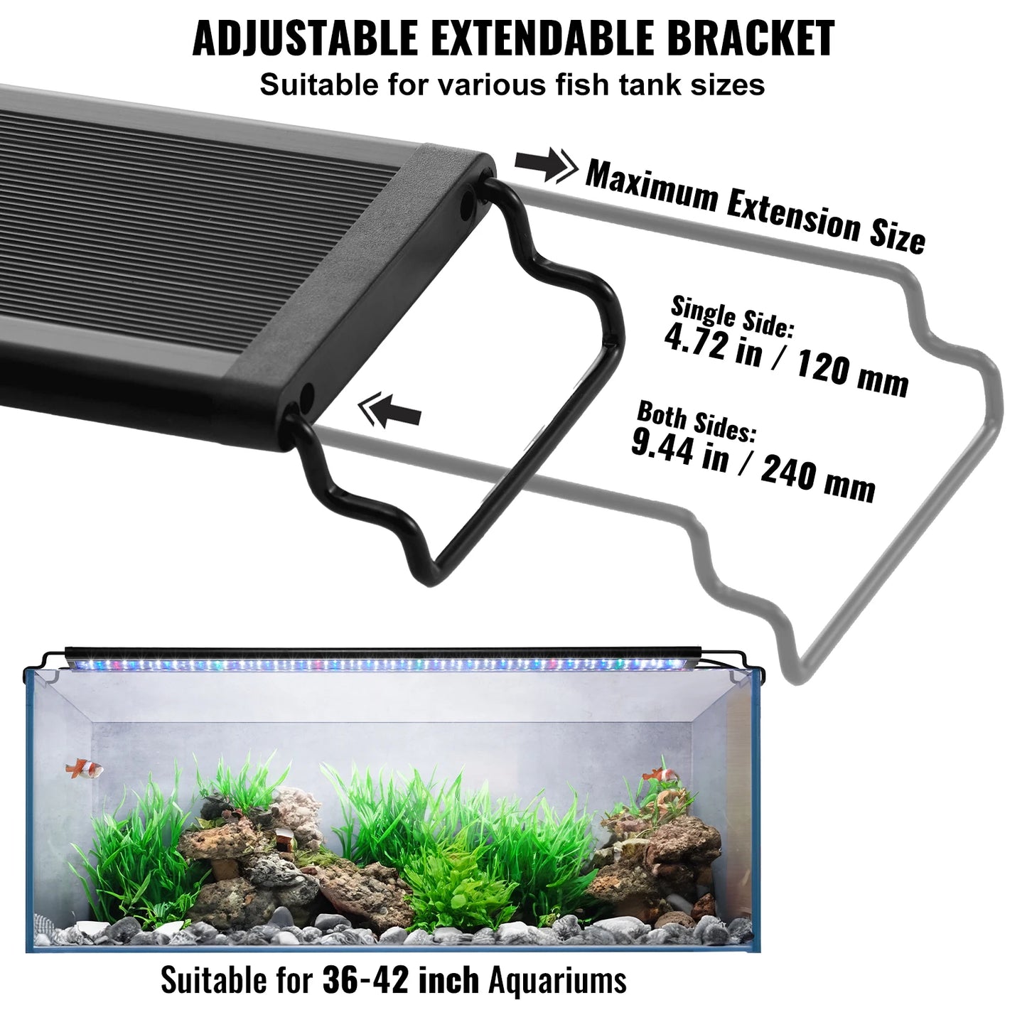 Fish Tank Light W/ 5-Level Brightness, Extendable Brackets