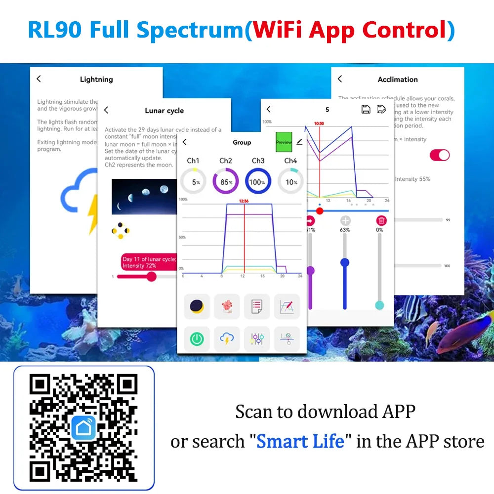 Led Aquarium Full Spectrum, Reef Marine Aquarium Light with Timer for 30cm-70cm Reef Coral SPS/LPS Saltwater Tank