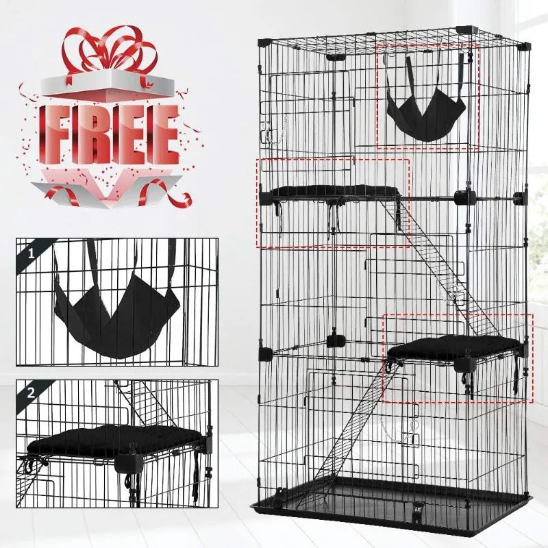 3-Tier 67 Inch Cat/Ferret Enclosure With Hammock, 3 Front Doors