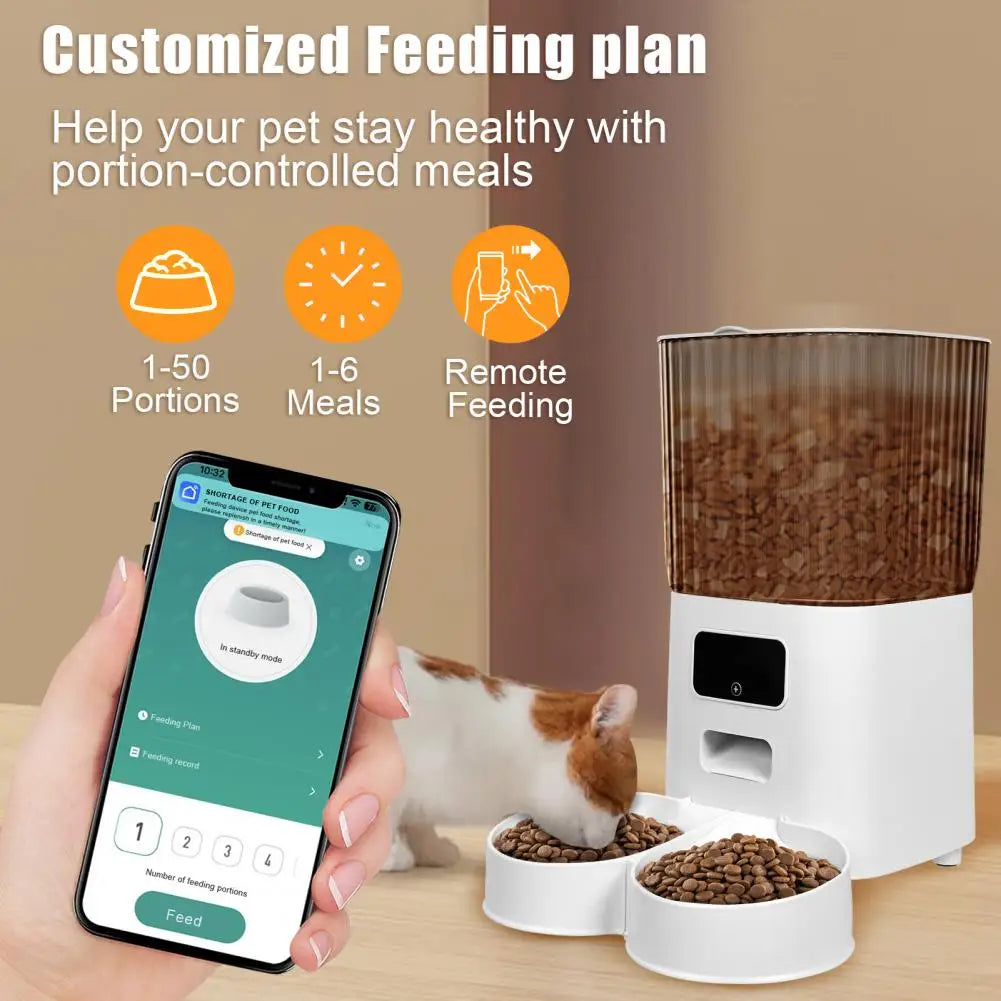 Smart Pet Feeder with Dual Bowls, WiFi APP Remote Control 5L Automatic