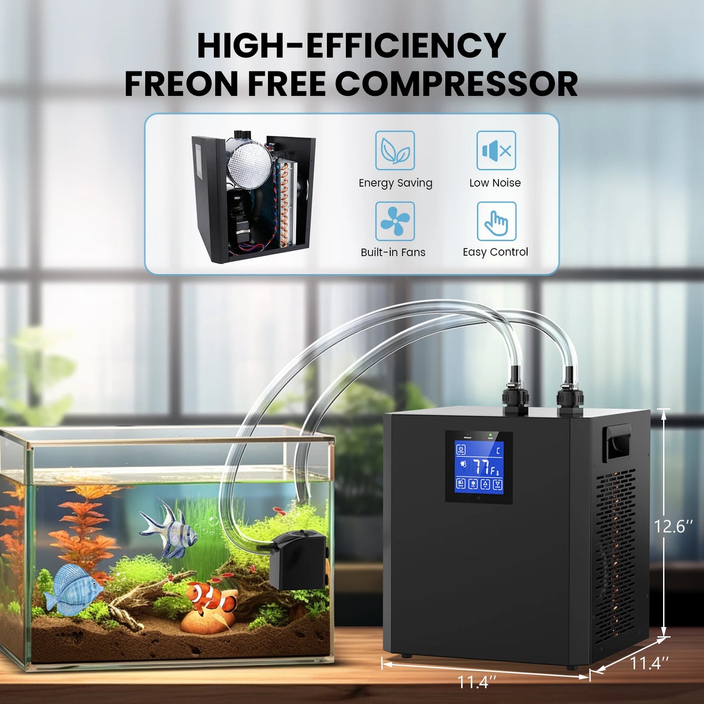 79Gal 1/3 HP Water Chiller for Hydroponics System Home Use Axolotl Fish Coral Shrimp 110V with Pump and Pipe