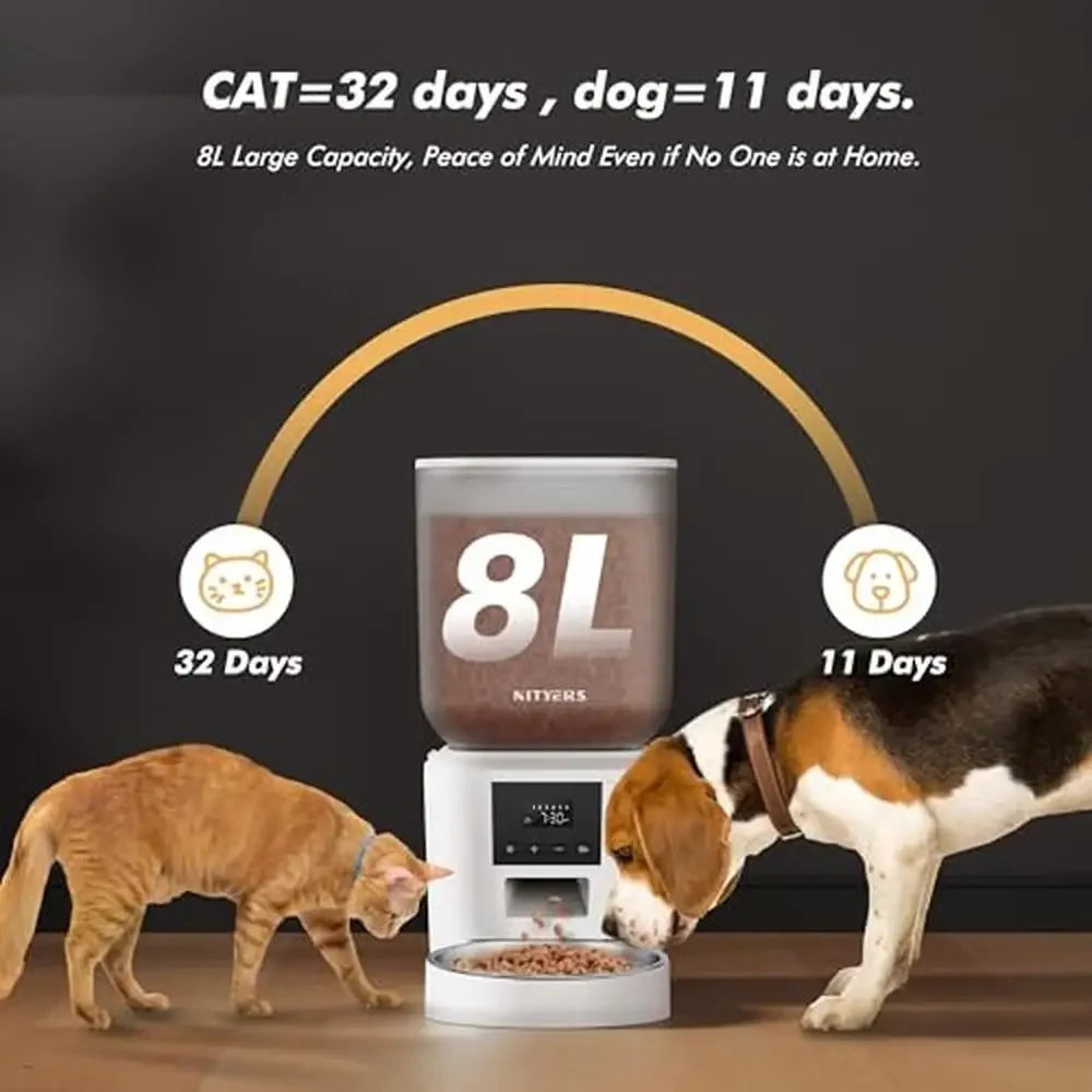 LCD Automatic Pet Feeder 8L Large Capacity Timing & Dosing Stainless Steel Bowl Dual Power Supply