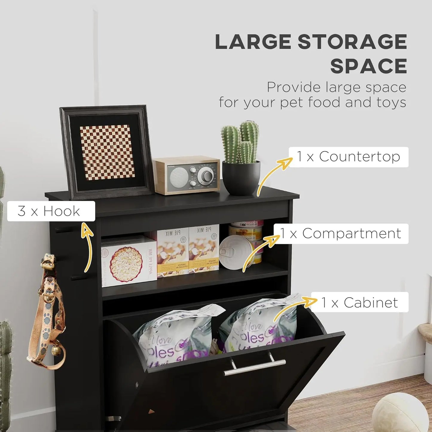 Dog Feeding And Storage Cabinet with Raised Bowls