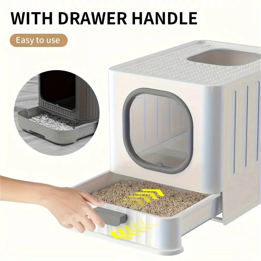 Leak-proof Enclosed Cat Litter Box With Pull Drawer