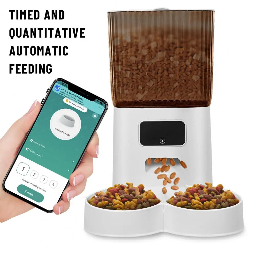 Smart Pet Feeder with Dual Bowls, WiFi APP Remote Control 5L Automatic