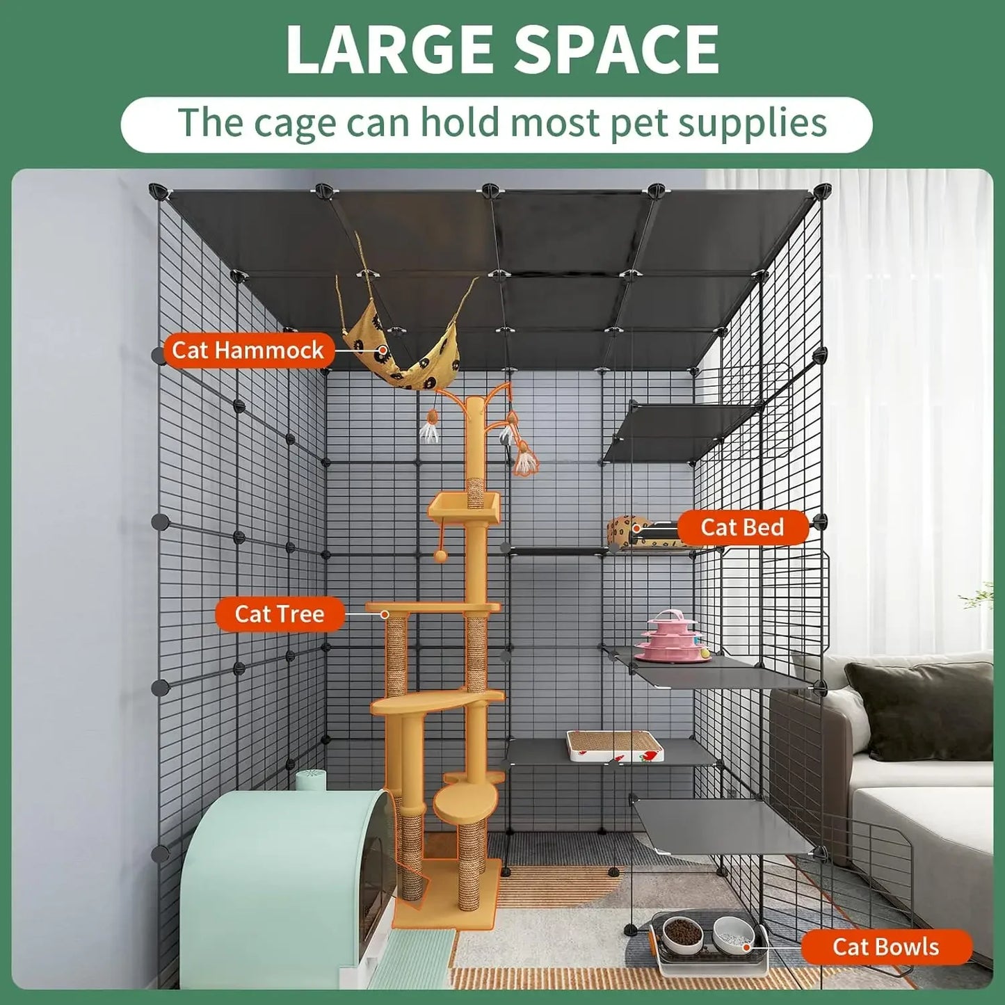 Large Indoor Cat Cage Metal Wire Ideal for 1-4 Cats
