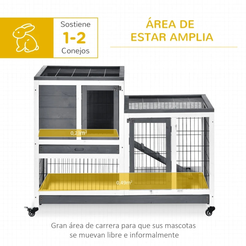 Wooden Indoor Elevated Rabbit Hutch With Wheels For Rabbits, Guinea Pigs