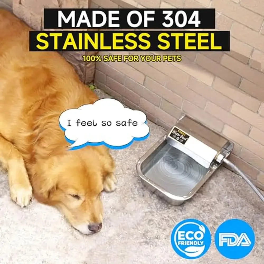 Stainless Steel Automatic Water Bowl 88oz Dogs Livestock Outdoor Use