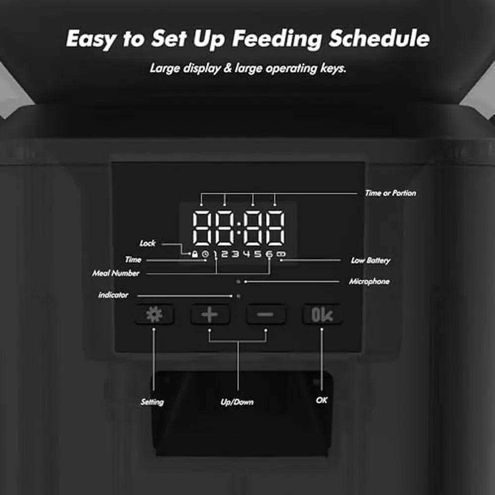 LCD Automatic Pet Feeder 8L Large Capacity Timing & Dosing Stainless Steel Bowl Dual Power Supply