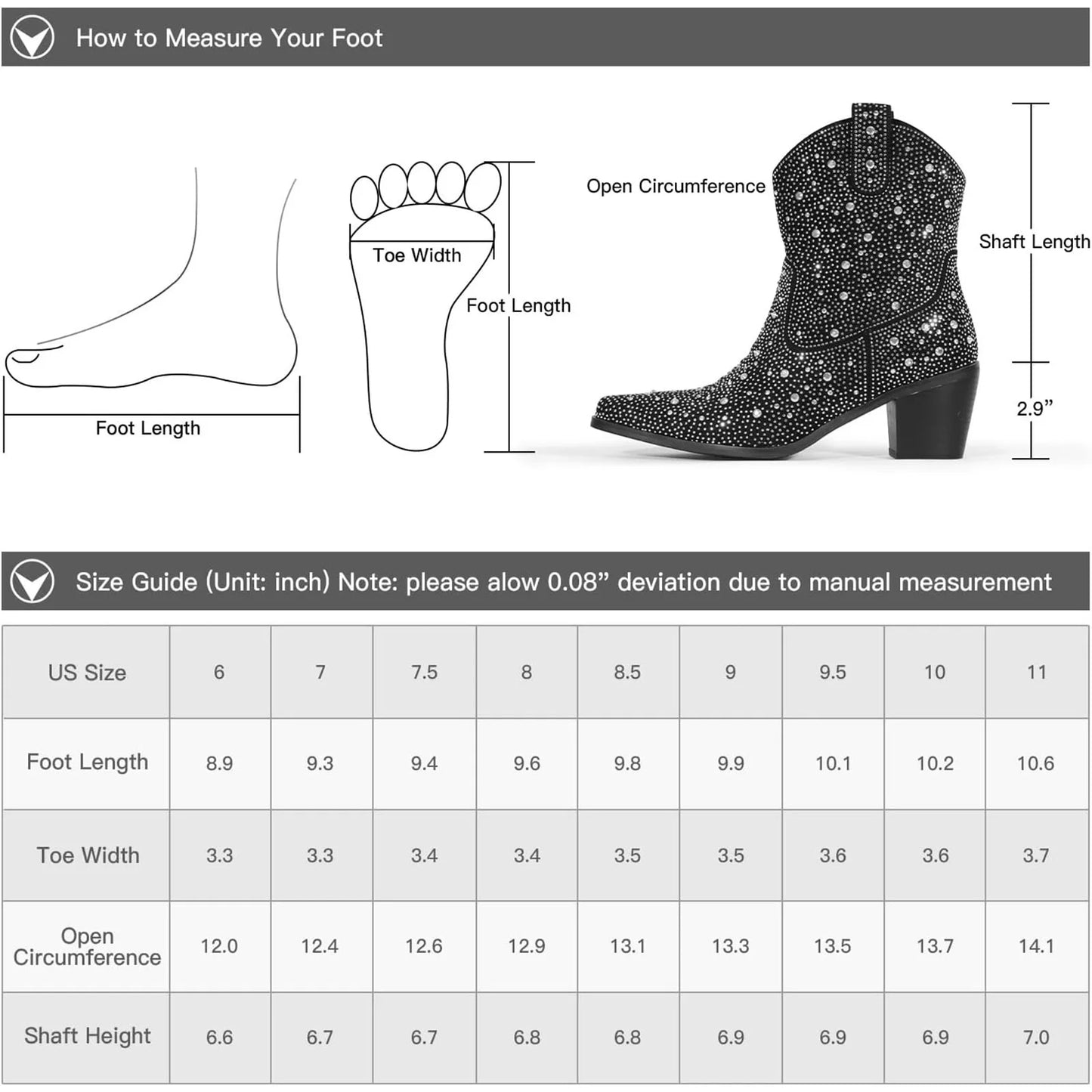 Mid Calf, Glitter Rhinestone Cowboy Boots for Women