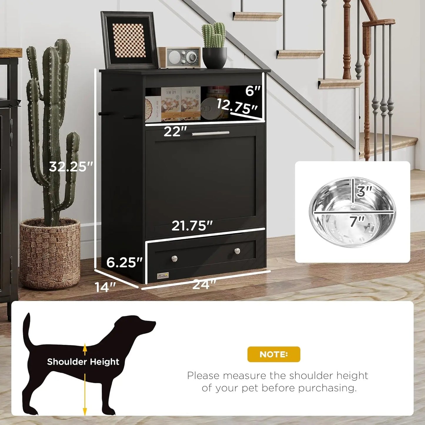 Dog Feeding And Storage Cabinet with Raised Bowls