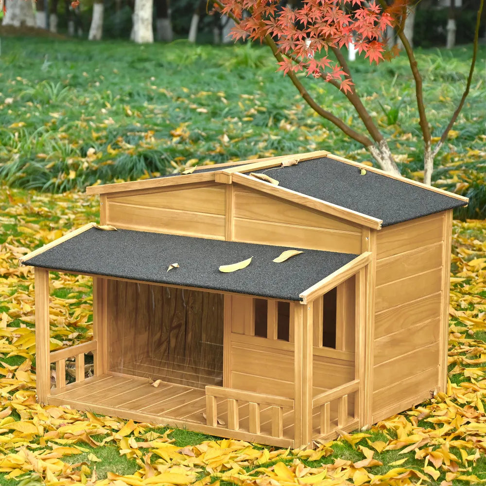 Wooden Dog House With Porch, Indoor/Outdoor, Medium