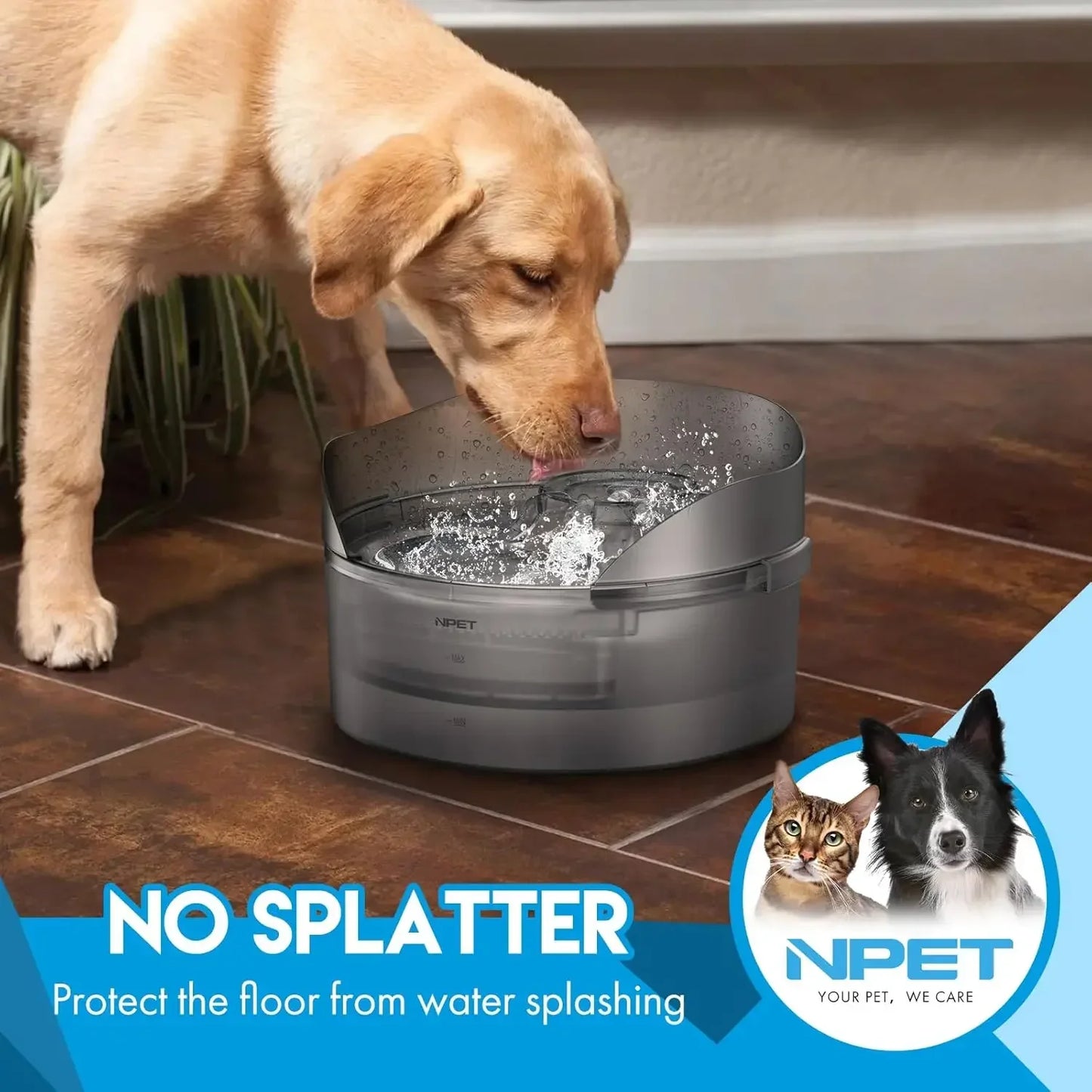 Pet Water Fountain, Large Automatic Dog Water Bowl with Splatter Guard