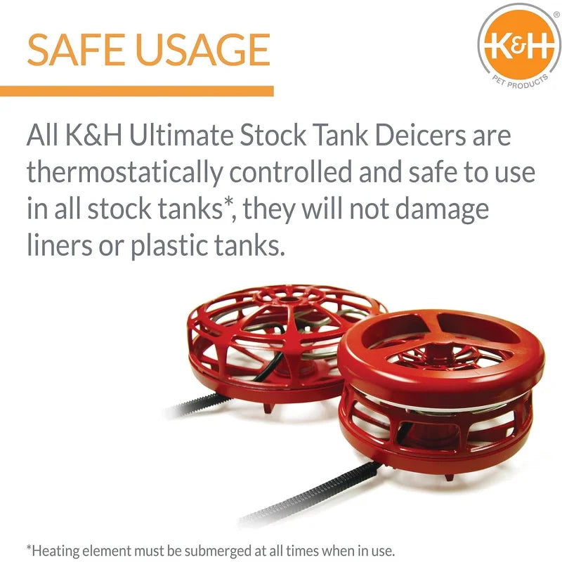 Ultimate Stock Tank Deicer w/ Cord Clip, Trough Heater for Horses, Cattle and Livestock, Floating and Submersible Tank Hea