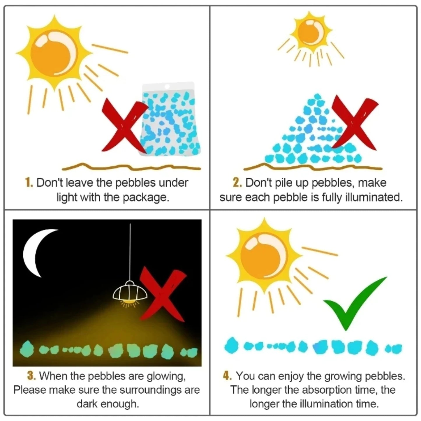 1000pcs Luminous Glow In Dark Pebbles For Aquarium 3-5mm