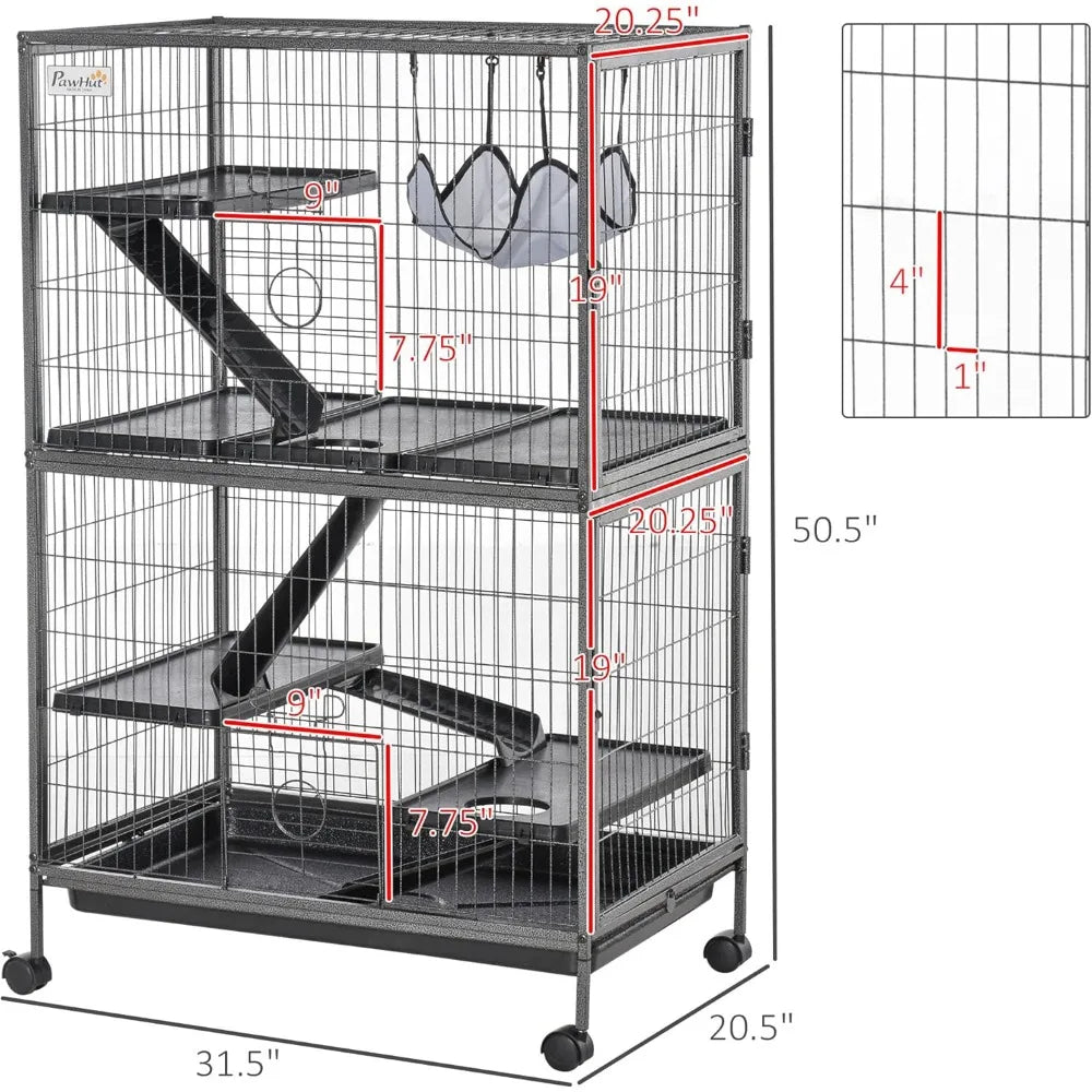 50" 5-Tier Small Animal Cage, Ferret Cage, Large Chinchilla Cage with Hammock Accessory & Heavy-Duty Steel Wire, Small An