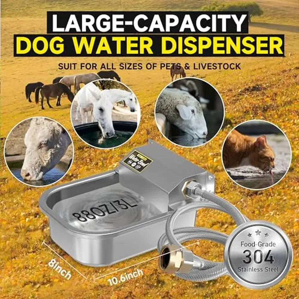 Stainless Steel Automatic Water Bowl 88oz Dogs Livestock Outdoor Use