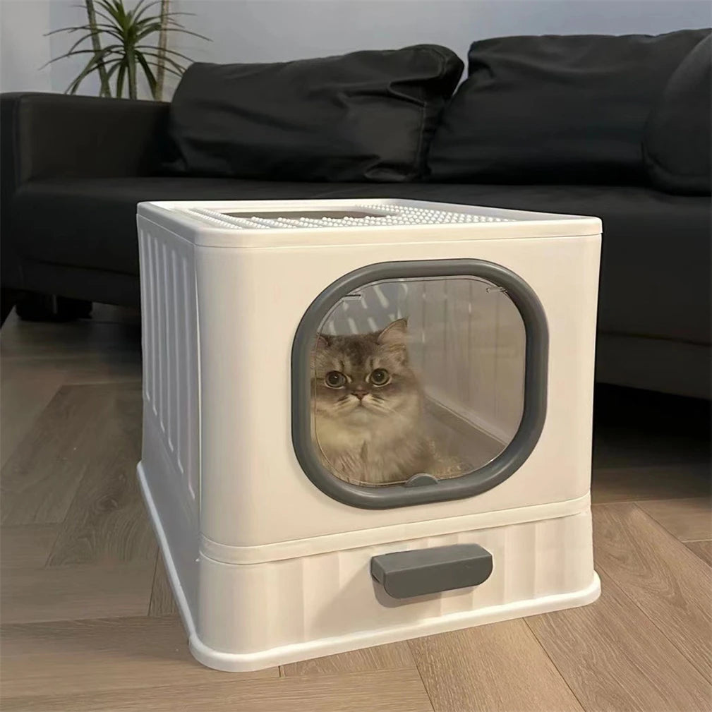 Leak-proof Enclosed Cat Litter Box With Pull Drawer