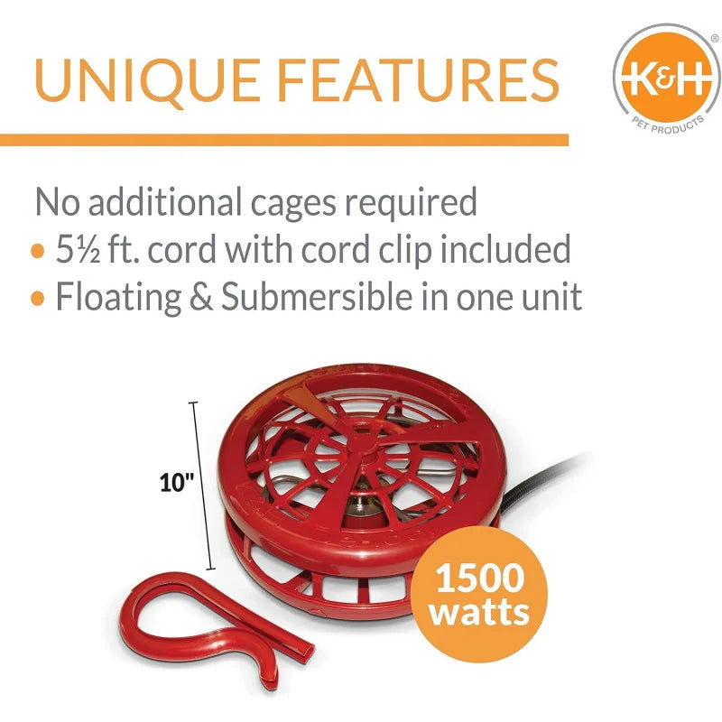 Ultimate Stock Tank Deicer w/ Cord Clip, Trough Heater for Horses, Cattle and Livestock, Floating and Submersible Tank Hea