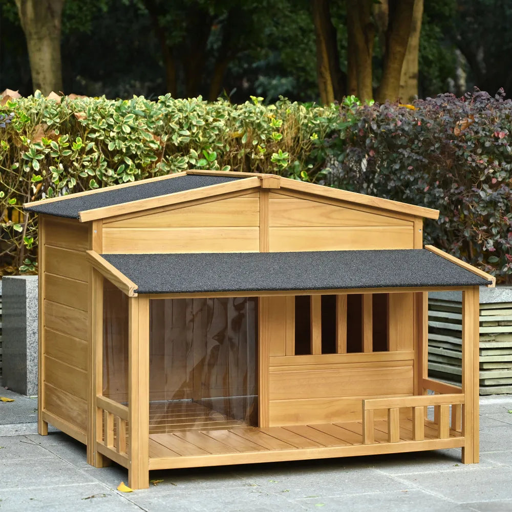 Wooden Dog House With Porch, Indoor/Outdoor, Medium