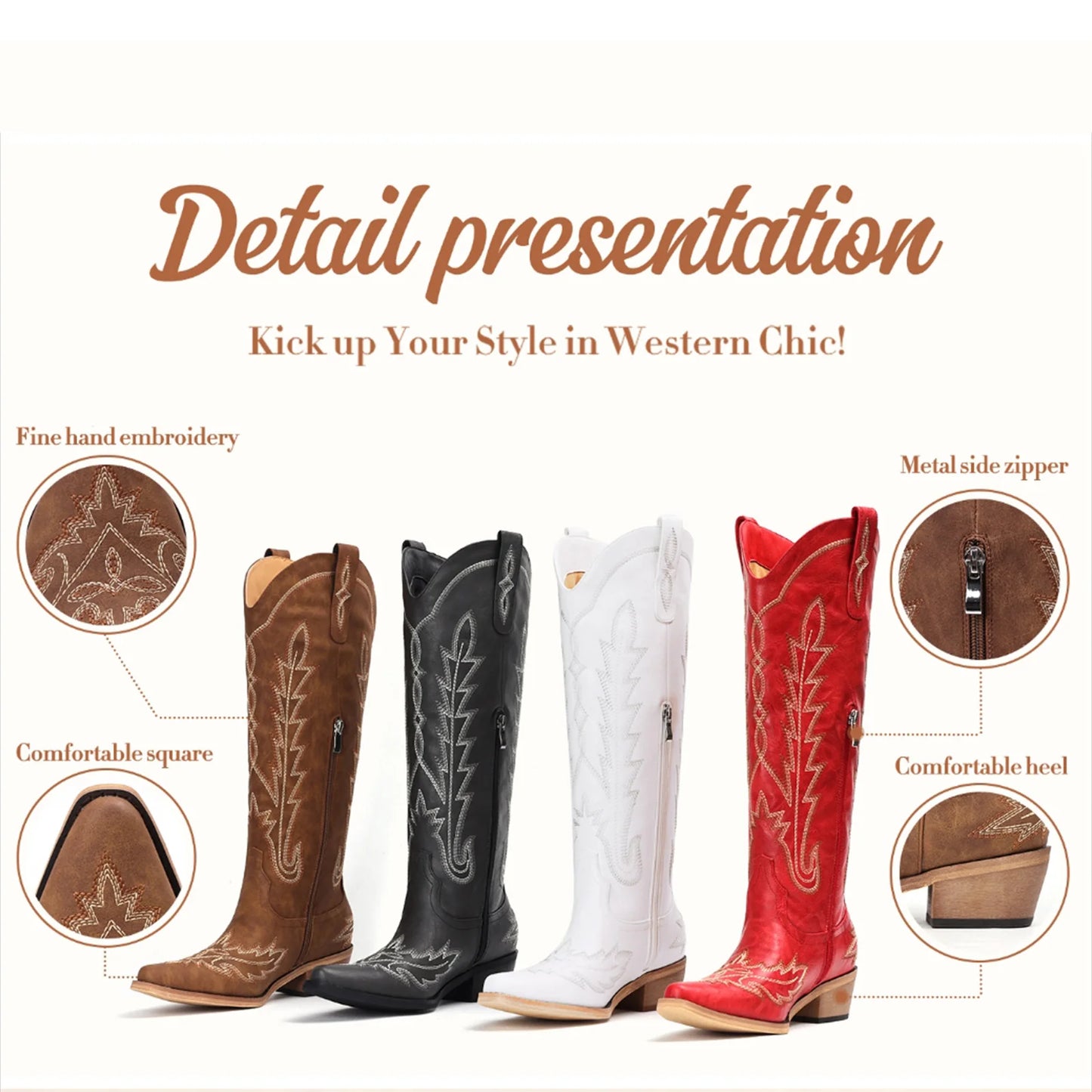 Knee High Embroidered Cowboy Boots for Women