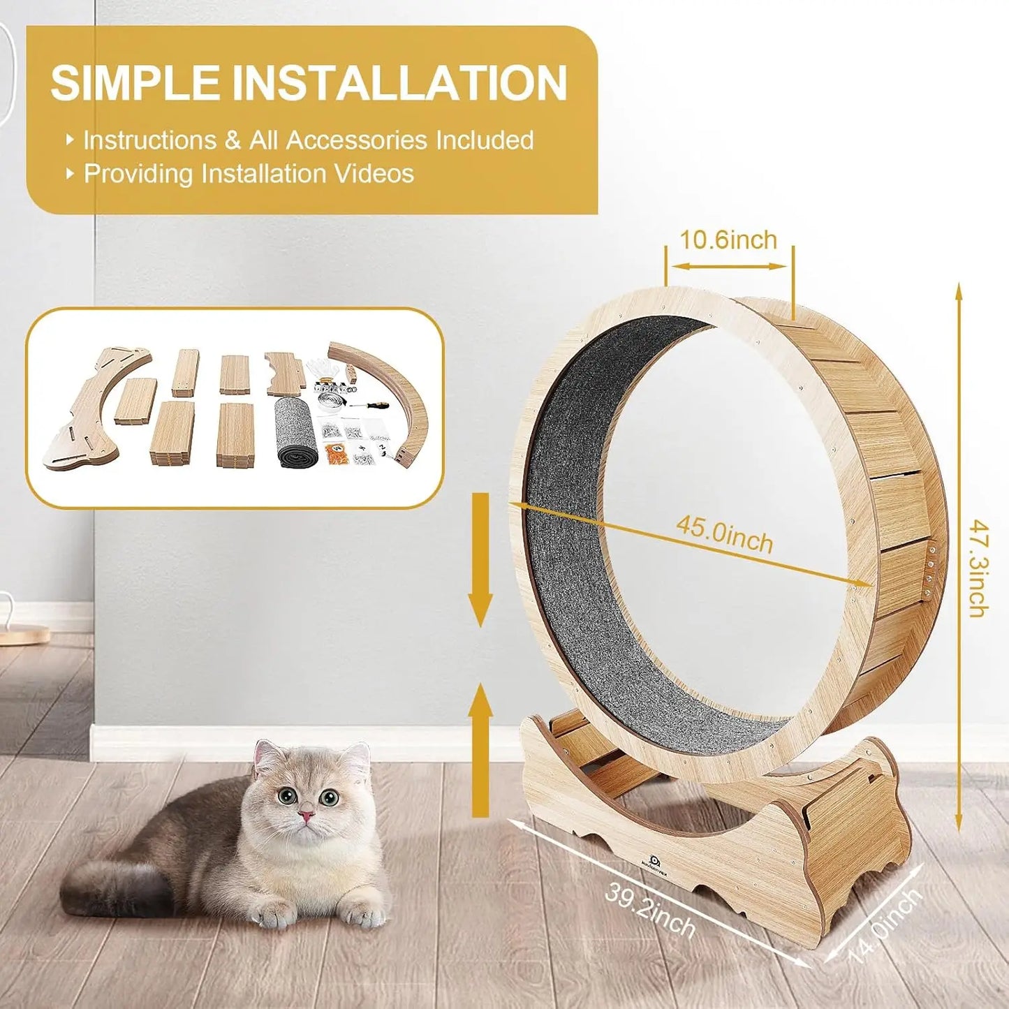 Cat Exercise Wheel with Carpeted Runway,