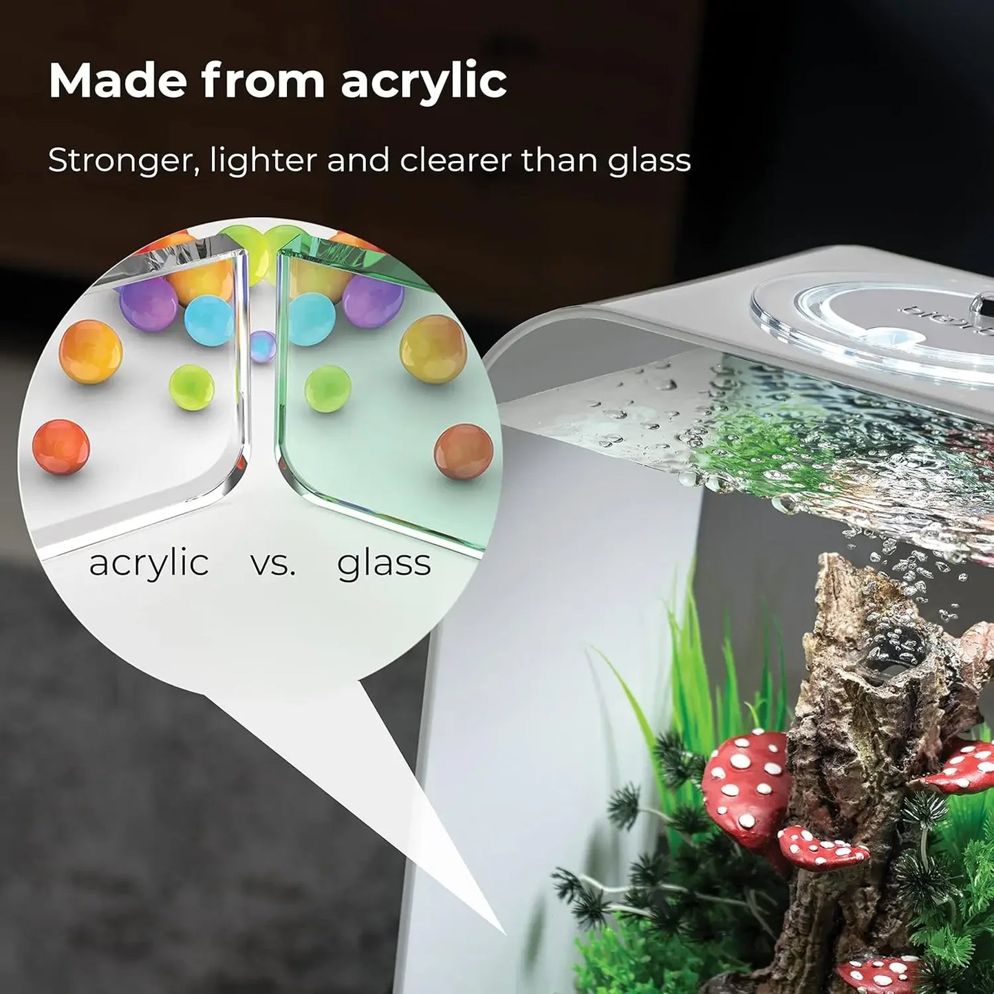 Acrylic 4-Gallon Aquarium With White LED Lights