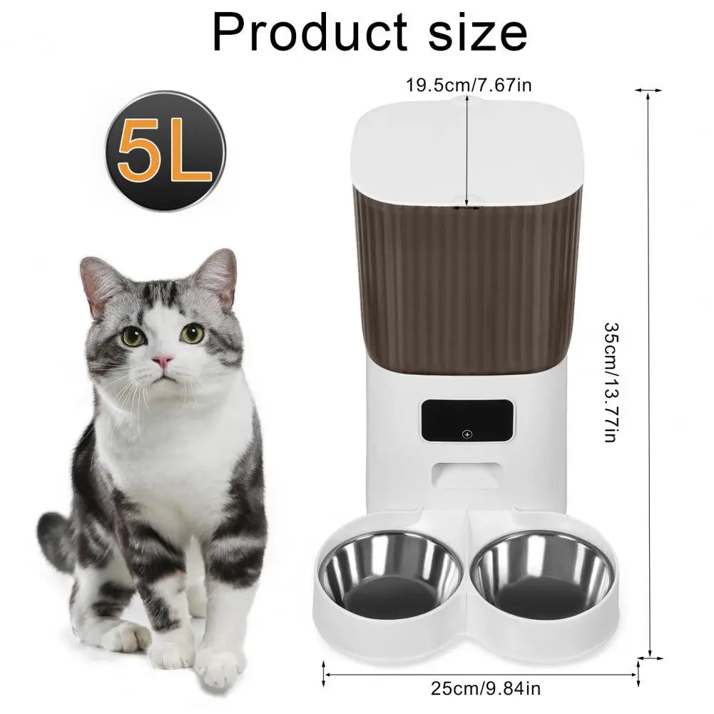 Smart Pet Feeder with Dual Bowls, WiFi APP Remote Control 5L Automatic
