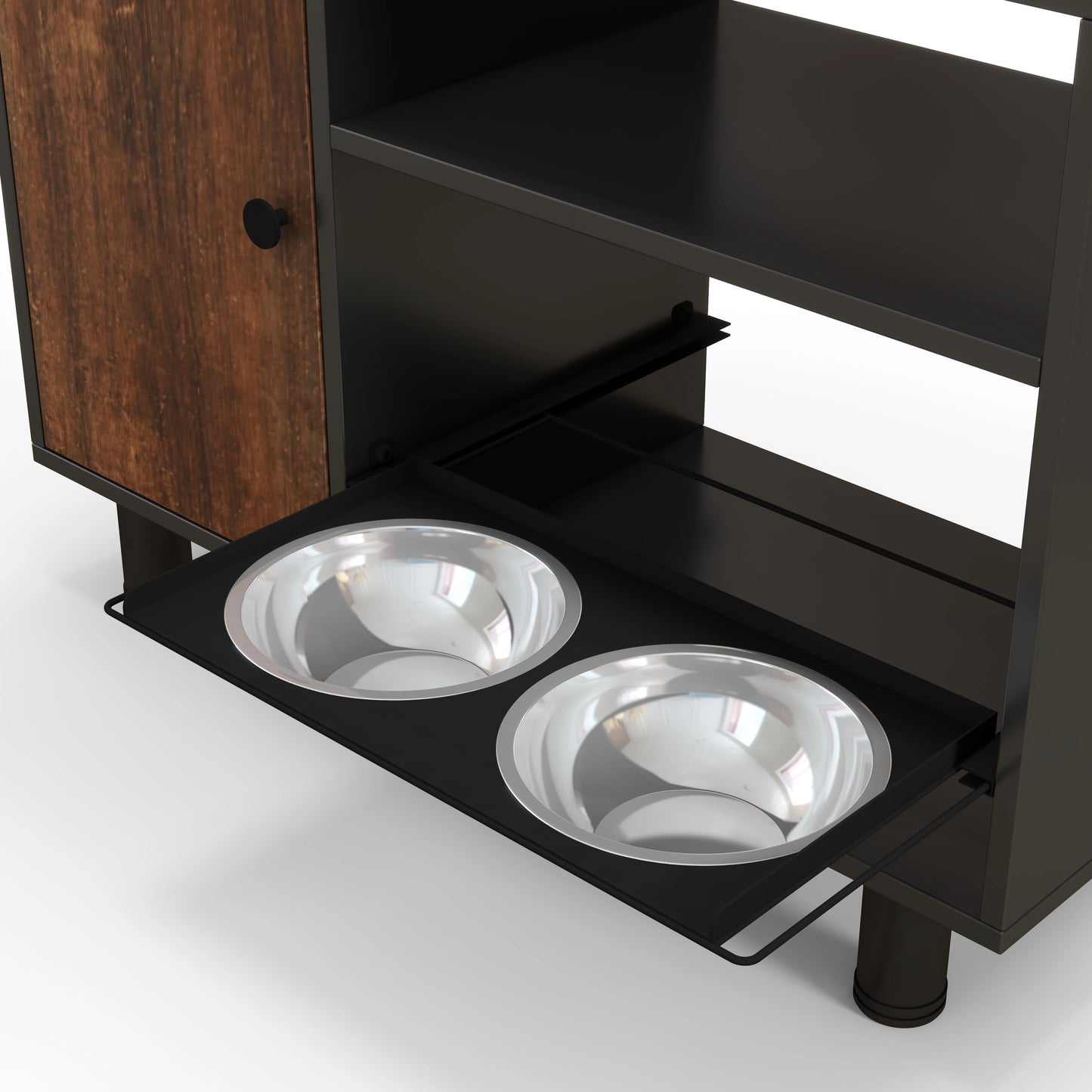 Large Pet Feeding and Storage Cabinet with Stainless Steel Bowls