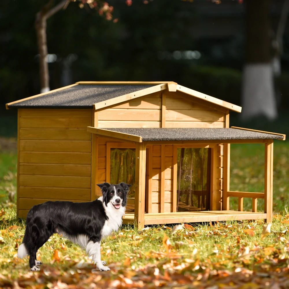 Wooden Dog House With Porch, Indoor/Outdoor, Medium
