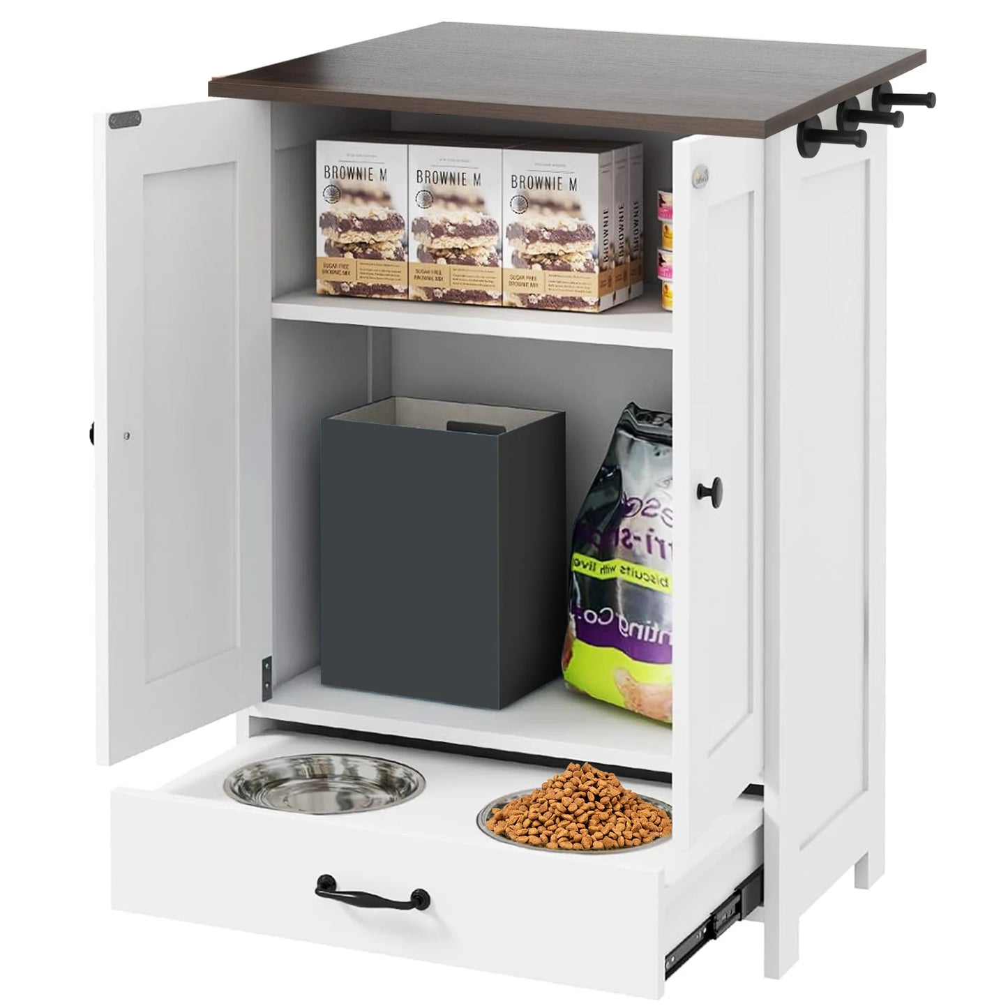 Pet Feeding and Storage Cabinet, Stainless Steel Dog Bowls for Medium Sized Dogs