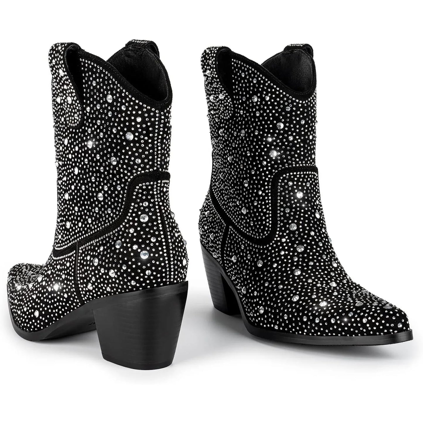 Mid Calf, Glitter Rhinestone Cowboy Boots for Women