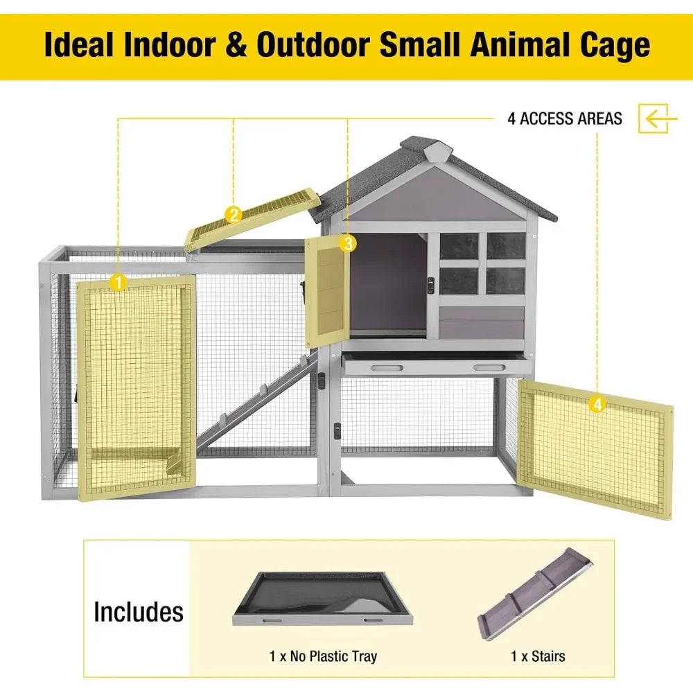 51.6''L Rabbit Hutch, Chicken Coop, Indoor Bunny Cage with Run