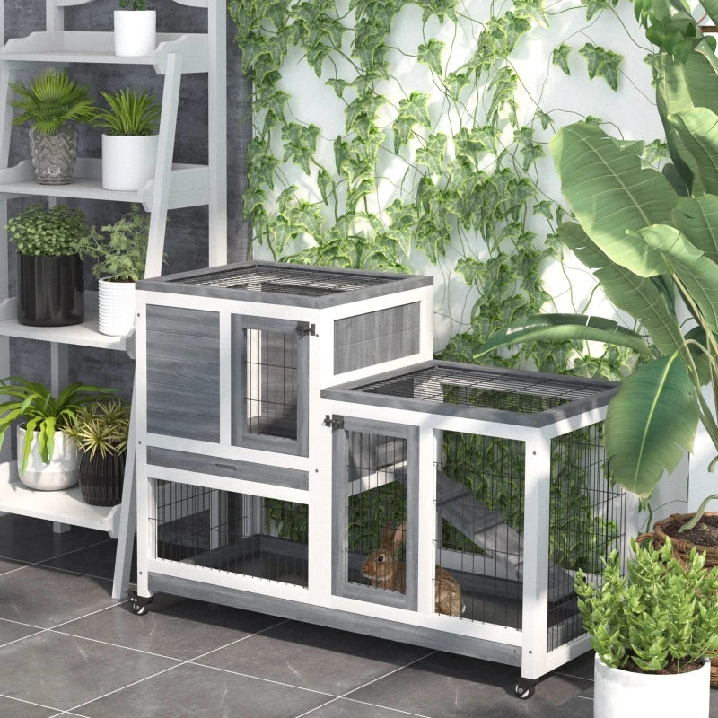 Wooden Indoor Elevated Rabbit Hutch With Wheels For Rabbits, Guinea Pigs