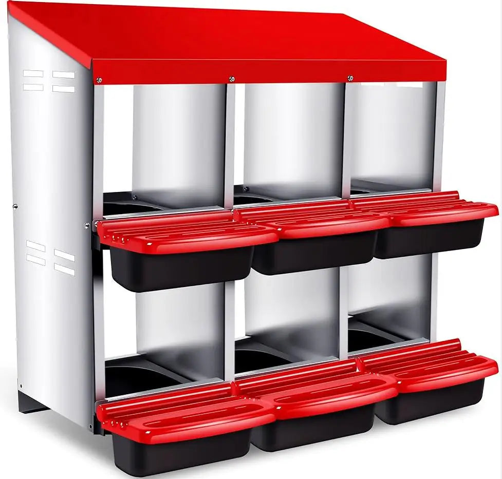 Layer Hen Nesting Boxes, 6 Boxes, 2 Story With Roll Away Eggs