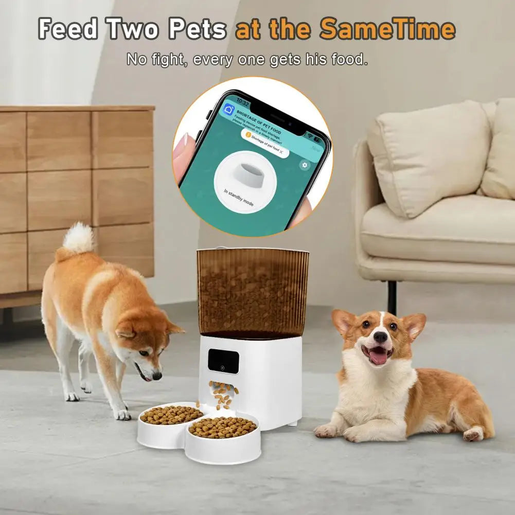 Smart Pet Feeder with Dual Bowls, WiFi APP Remote Control 5L Automatic