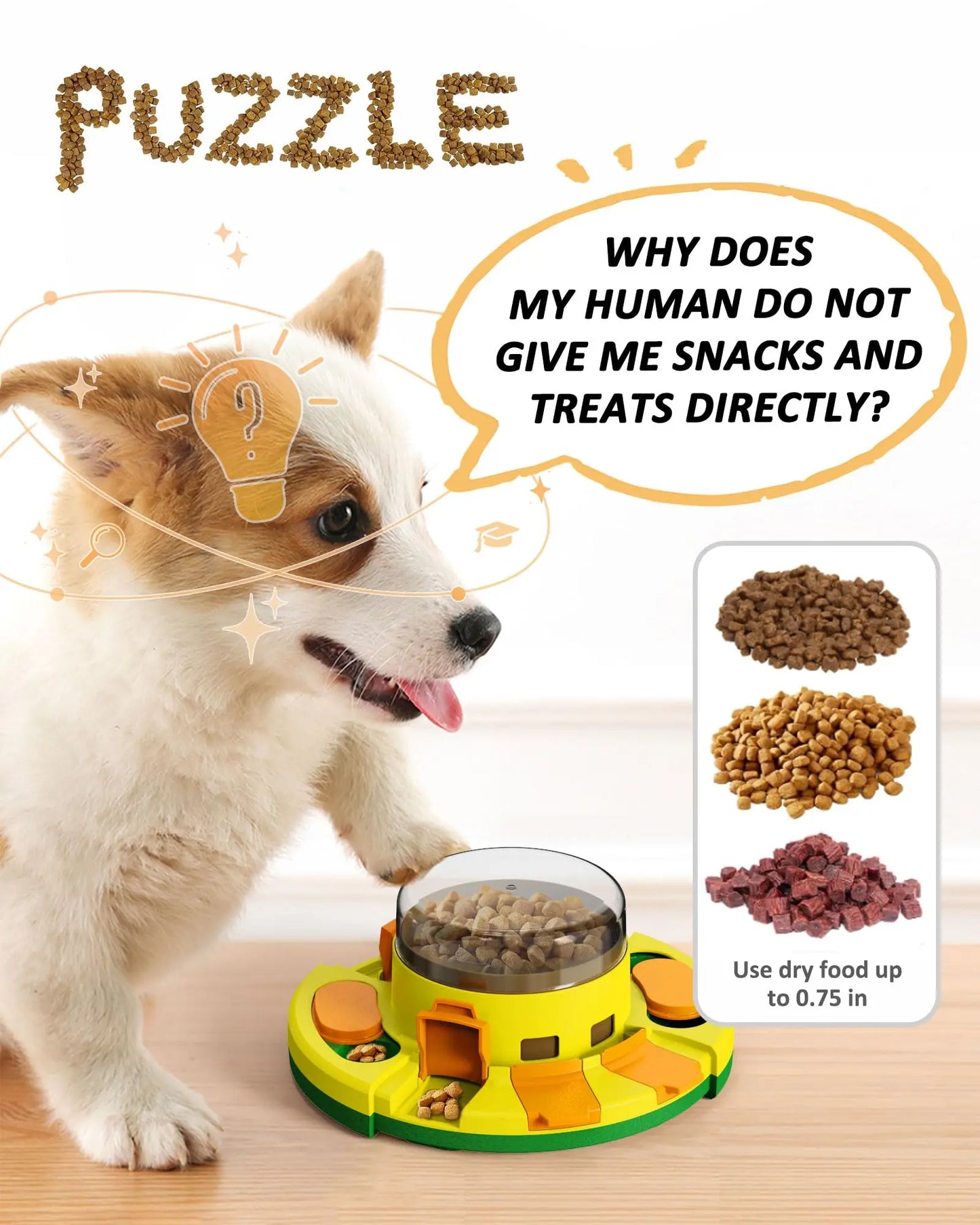 Interactive Puzzle Toy Slow Feeder Dispenser for Dry Food and Treat Dispenser