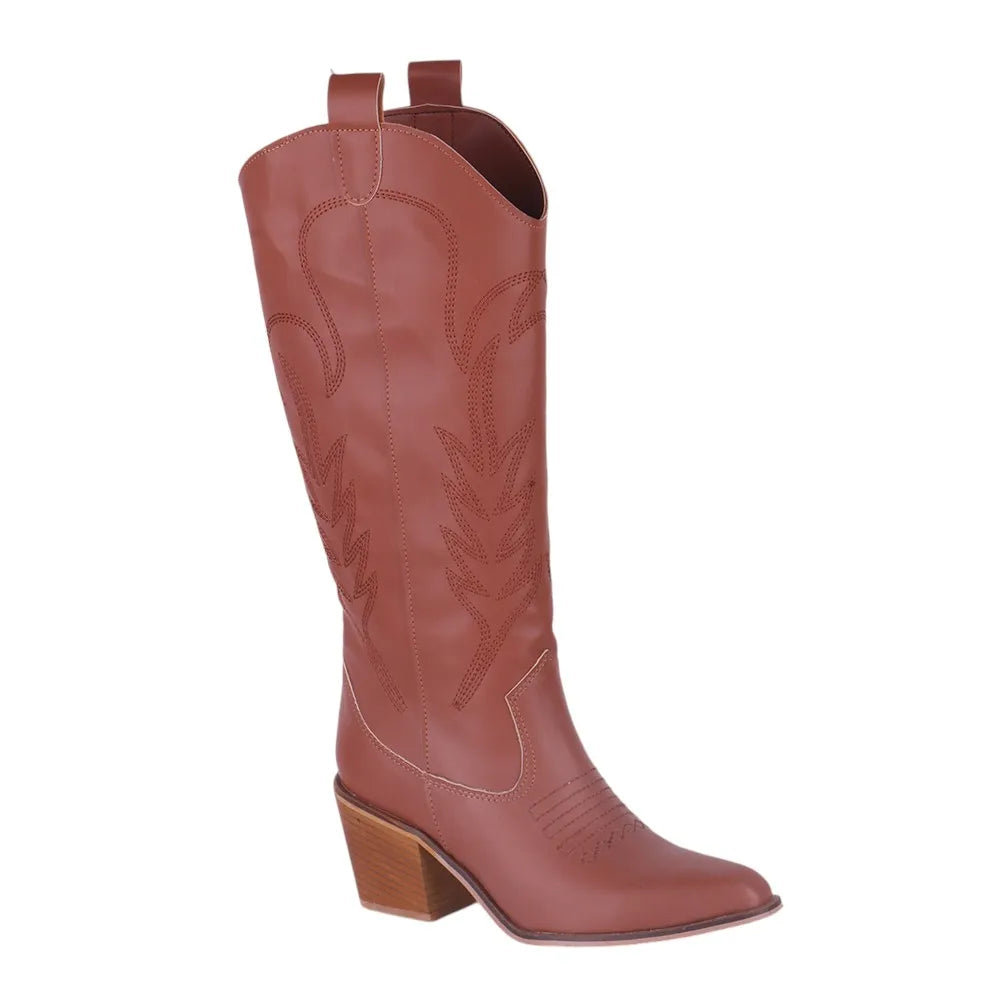 Embroidered Thick Heeled Western Boots