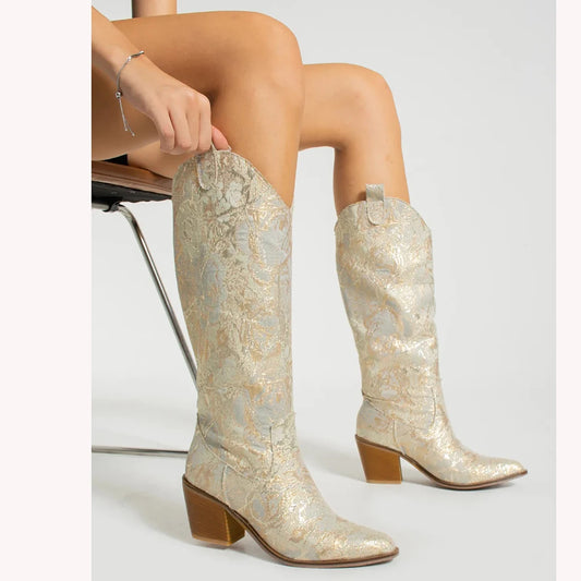 Colorful Knee High Cowboy Boots For Woman