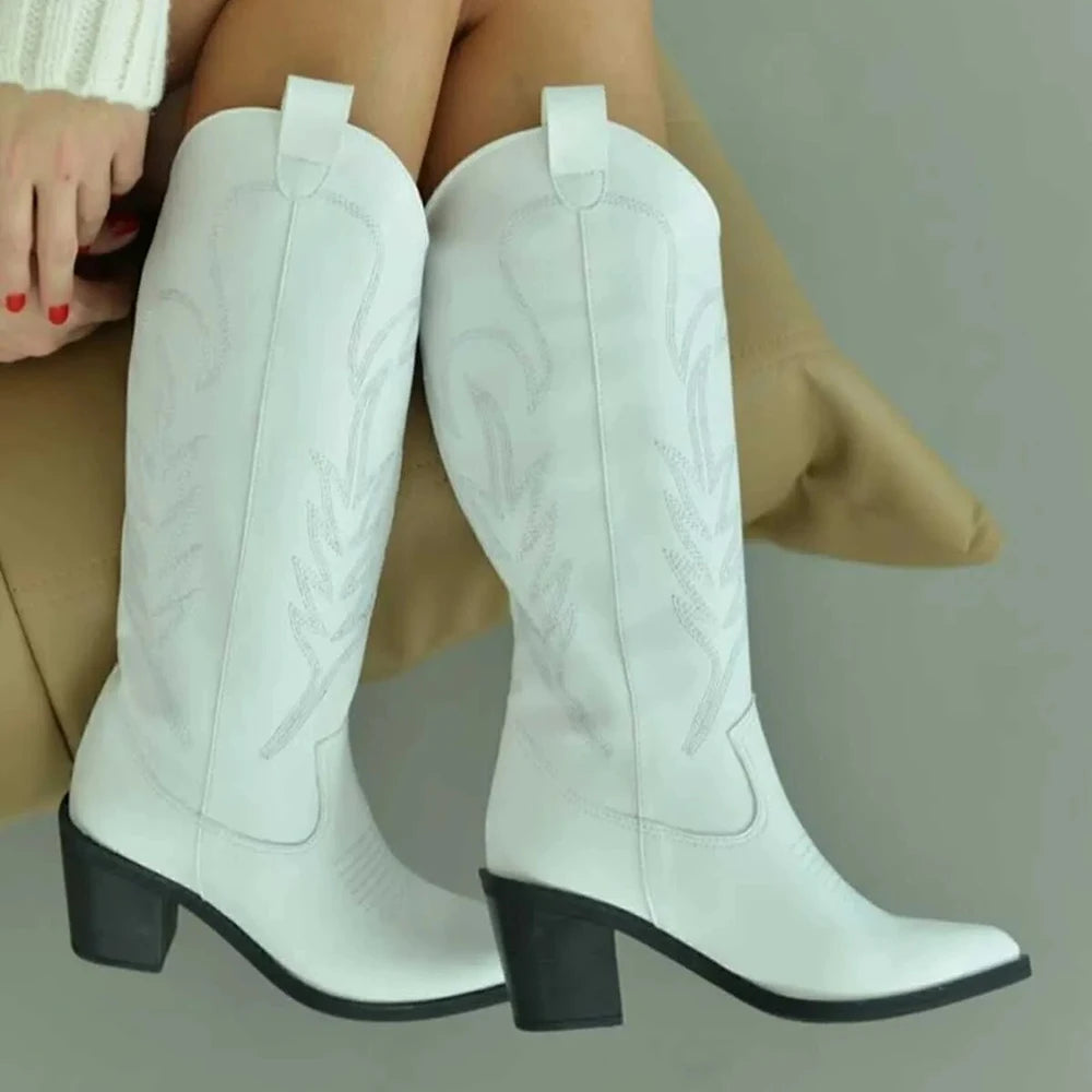 Black Embroidery Cowboy Boots for Women