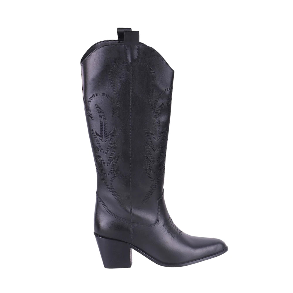 Black Embroidery Cowboy Boots for Women